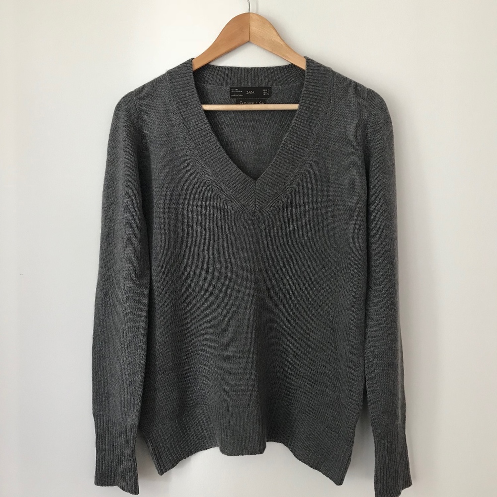 Zara silk & cashmere v-neck gray sweater